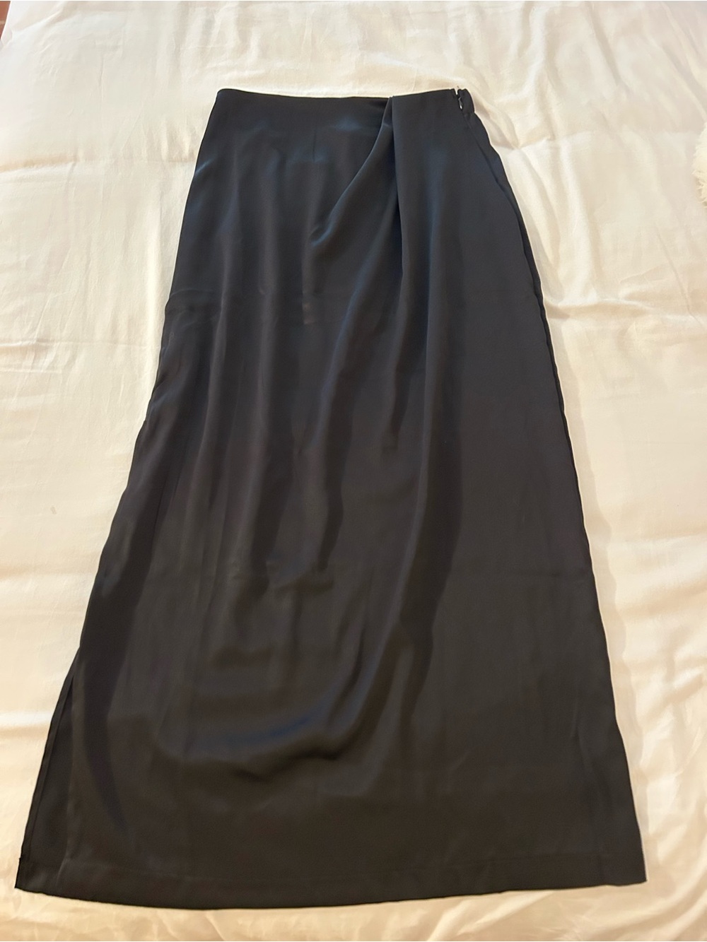Classic Black Satin Maxi Skirt with Side Drape
